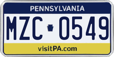 PA license plate MZC0549