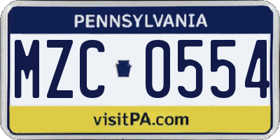 PA license plate MZC0554