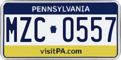 PA license plate MZC0557