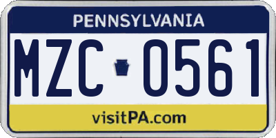 PA license plate MZC0561