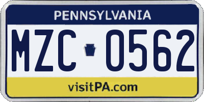 PA license plate MZC0562