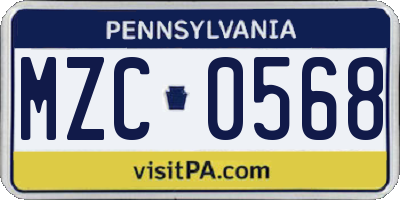 PA license plate MZC0568