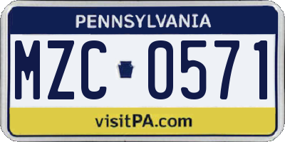 PA license plate MZC0571