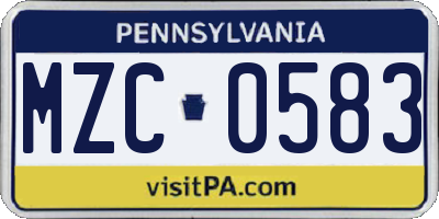 PA license plate MZC0583