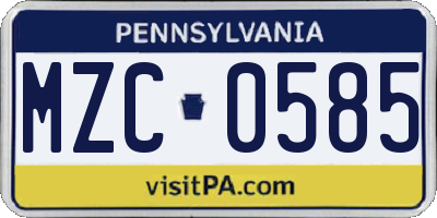 PA license plate MZC0585
