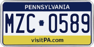 PA license plate MZC0589