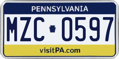 PA license plate MZC0597