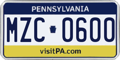 PA license plate MZC0600
