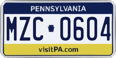 PA license plate MZC0604