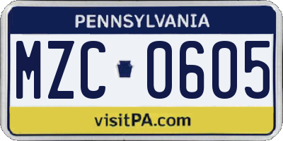 PA license plate MZC0605