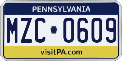 PA license plate MZC0609