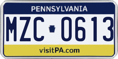 PA license plate MZC0613