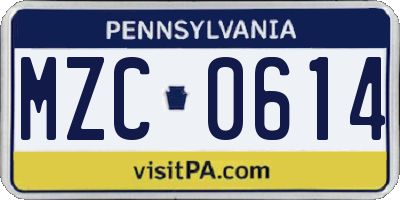 PA license plate MZC0614