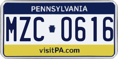 PA license plate MZC0616