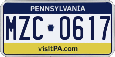 PA license plate MZC0617