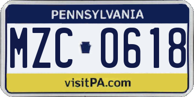 PA license plate MZC0618