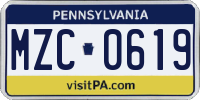 PA license plate MZC0619