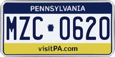 PA license plate MZC0620