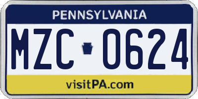 PA license plate MZC0624