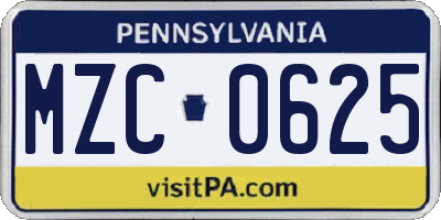 PA license plate MZC0625