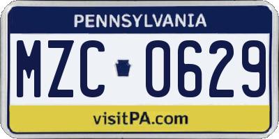 PA license plate MZC0629