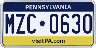 PA license plate MZC0630