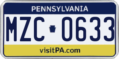 PA license plate MZC0633