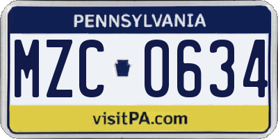 PA license plate MZC0634