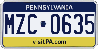 PA license plate MZC0635