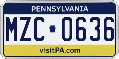 PA license plate MZC0636