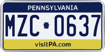 PA license plate MZC0637