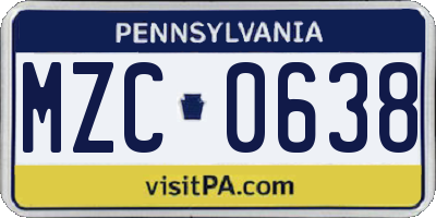 PA license plate MZC0638