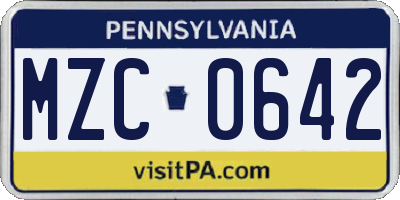 PA license plate MZC0642
