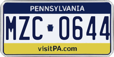 PA license plate MZC0644