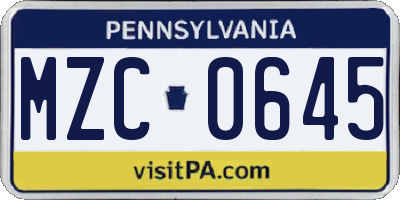 PA license plate MZC0645