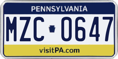 PA license plate MZC0647