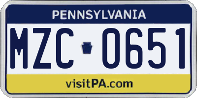 PA license plate MZC0651