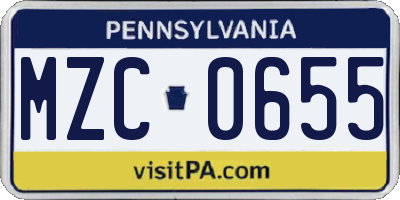 PA license plate MZC0655