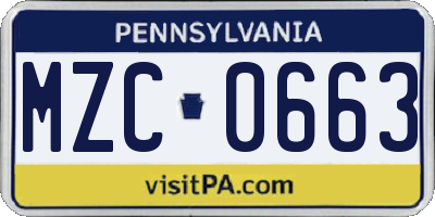 PA license plate MZC0663