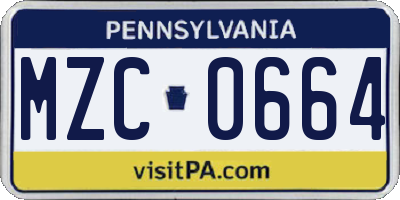 PA license plate MZC0664