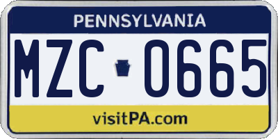 PA license plate MZC0665