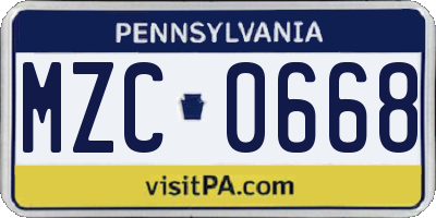PA license plate MZC0668