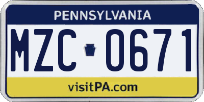 PA license plate MZC0671