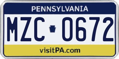 PA license plate MZC0672