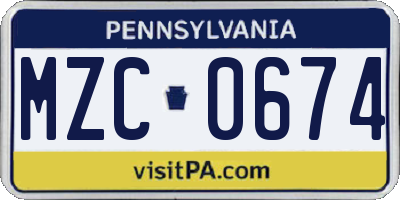 PA license plate MZC0674