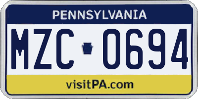 PA license plate MZC0694