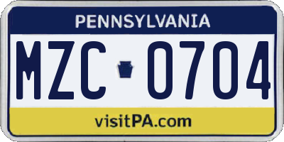 PA license plate MZC0704