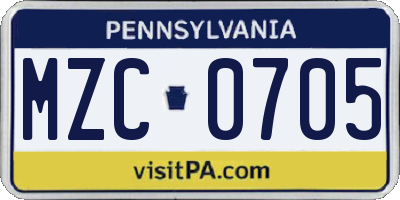PA license plate MZC0705