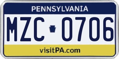 PA license plate MZC0706