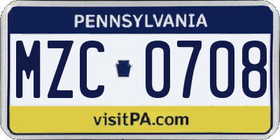 PA license plate MZC0708